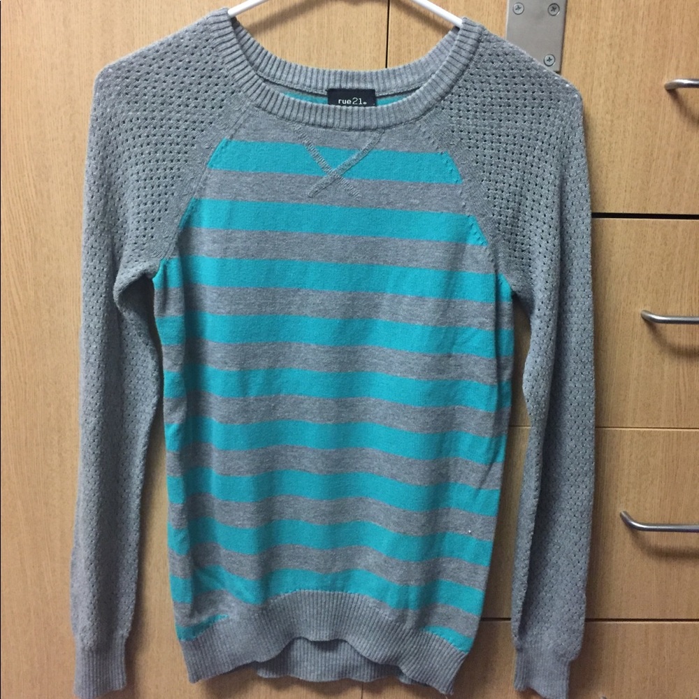 Teal and Grey Striped Sweater