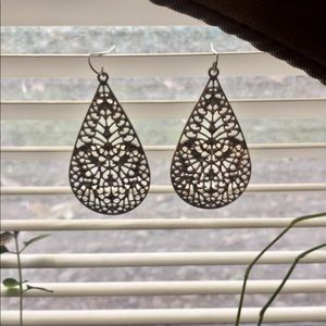 Ornate Silver Rhinestone Earrings
