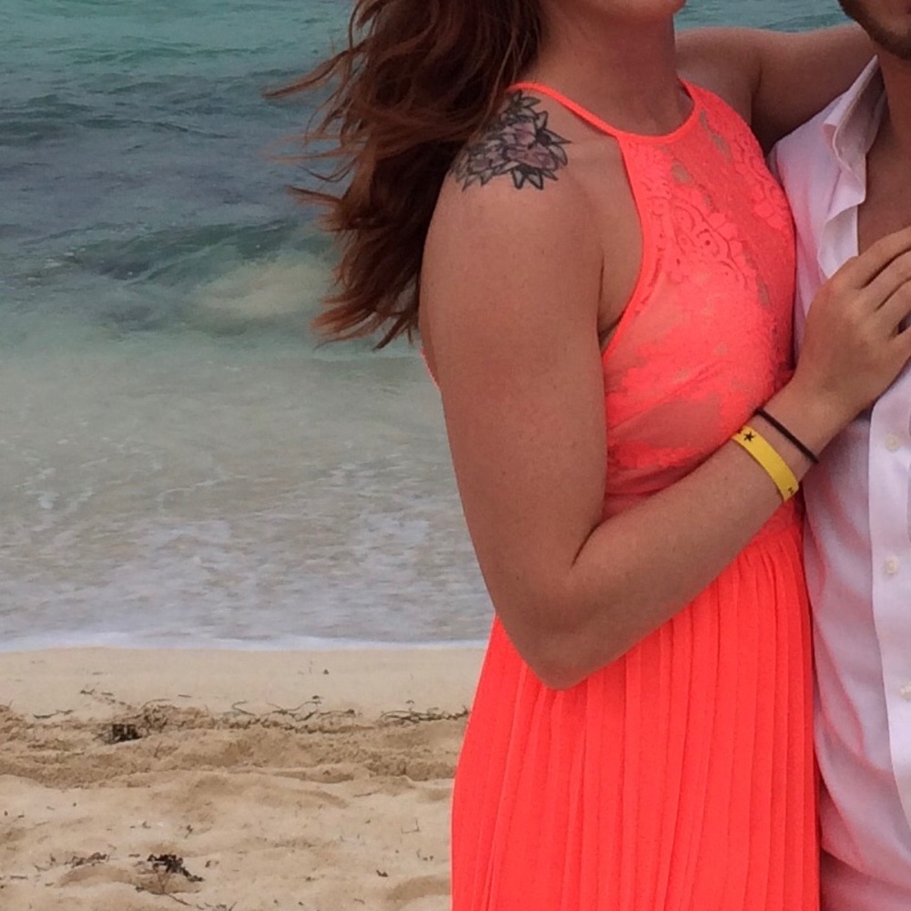 Coral pleated maxi dress