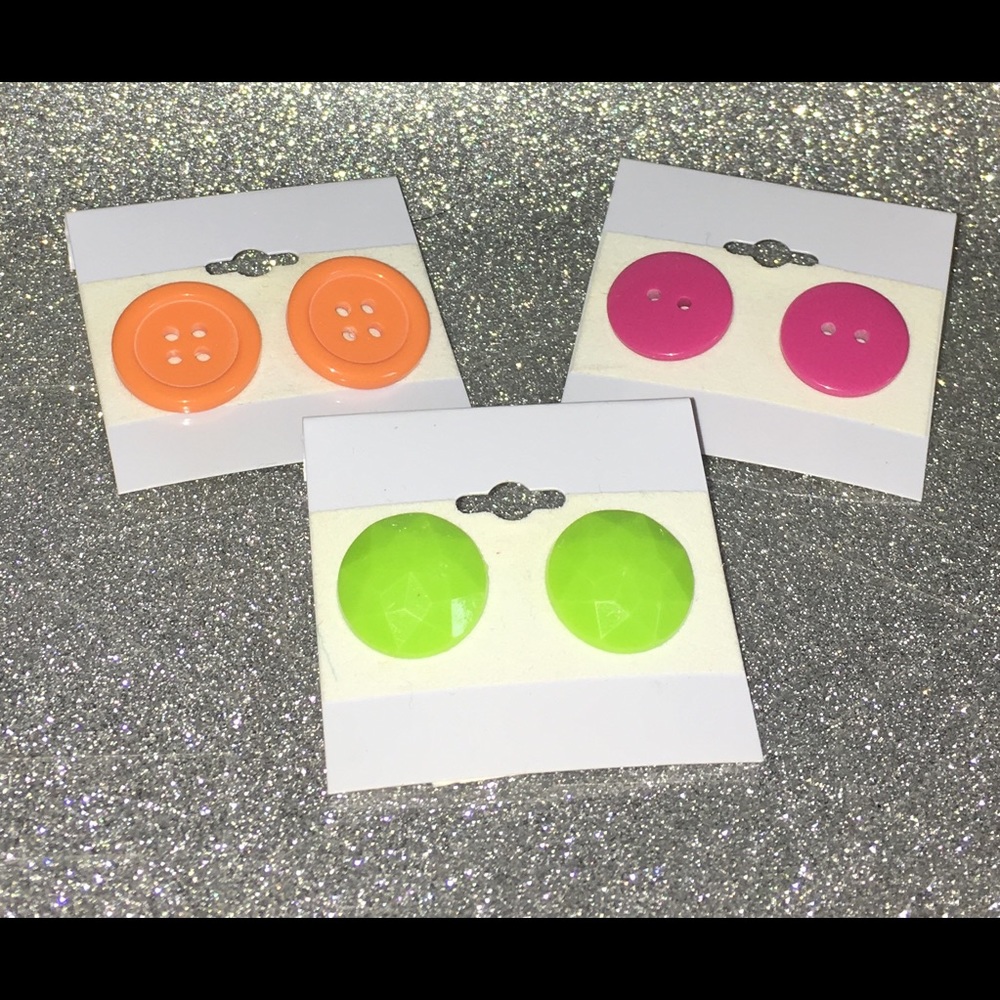 Girls set of 3 Button Earrings
