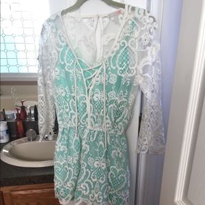 Turquoise lace romper