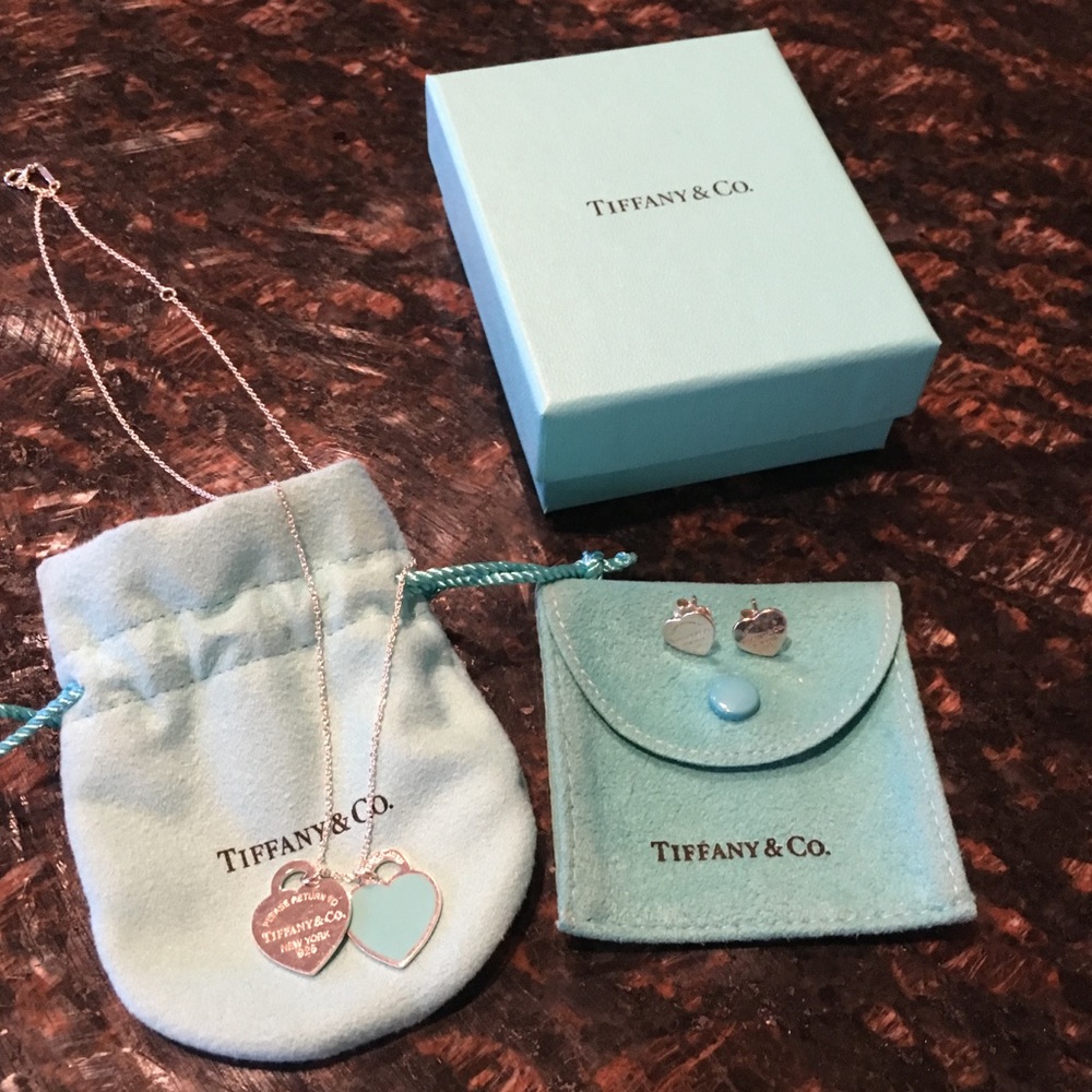Tiffany silver heart necklace and earring set
