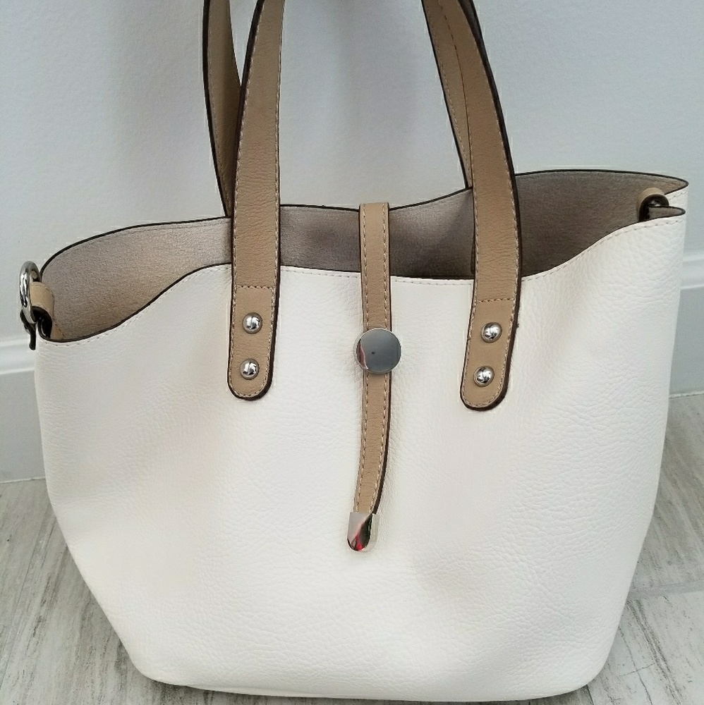Cream satchel with detachable crossbody inside