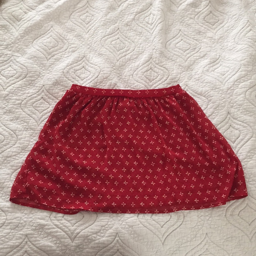 Red Patterned Mini Skirt