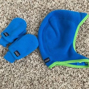Patagonia pocket mittens and fleece baby hat