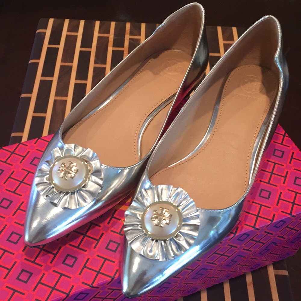 🔥NWB TORRY BURCH🔥metallic sliver dress flats