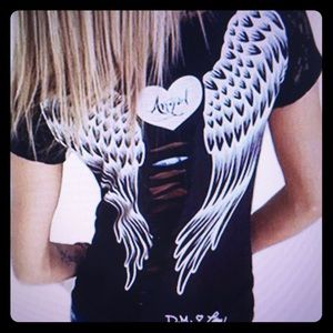 New trimmed cut out angel wing blouse t-shirt