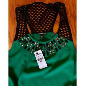 NWT Green embellished neckline Express blouse