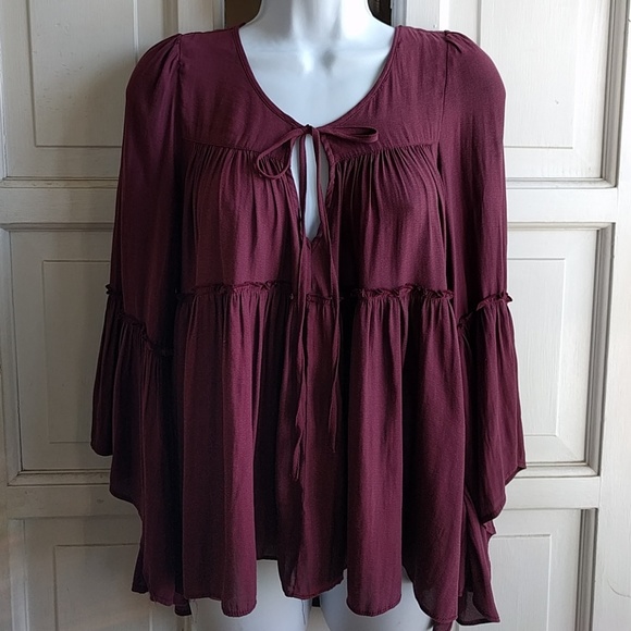 burgundy peasant top