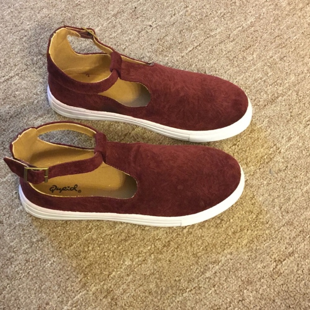 Qupid brand T-strap red velvet maryjane sneaker