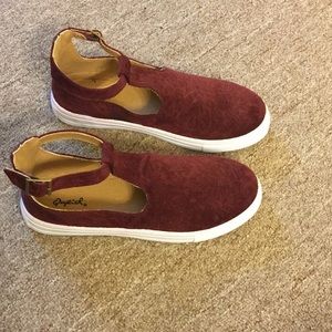 Qupid brand T-strap red velvet maryjane sneaker