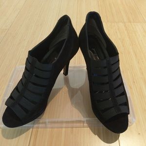 Paul Green black suede caged open toe bootie