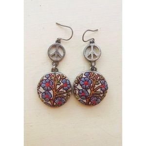 Silver Lucky Brand Peace Sign Earrings