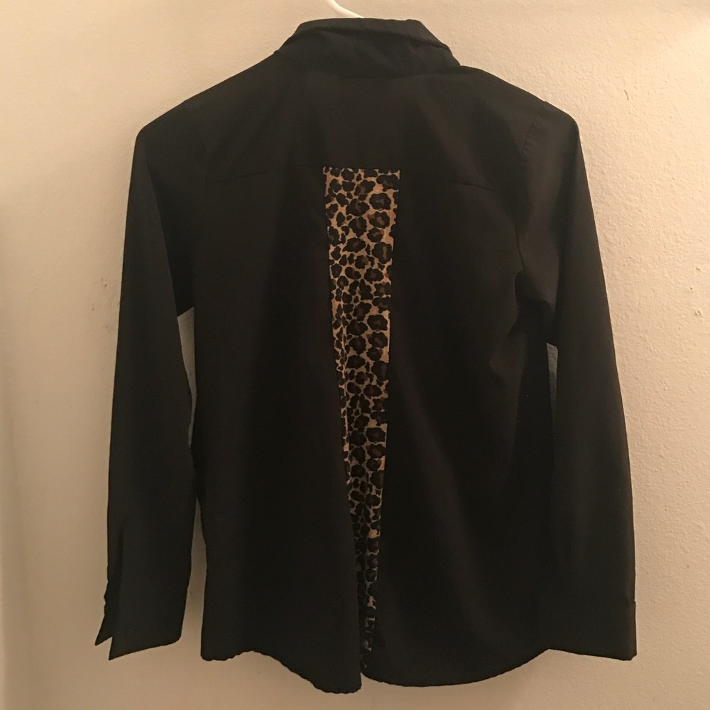 Black Button Down w/ Cheetah Strip on Back