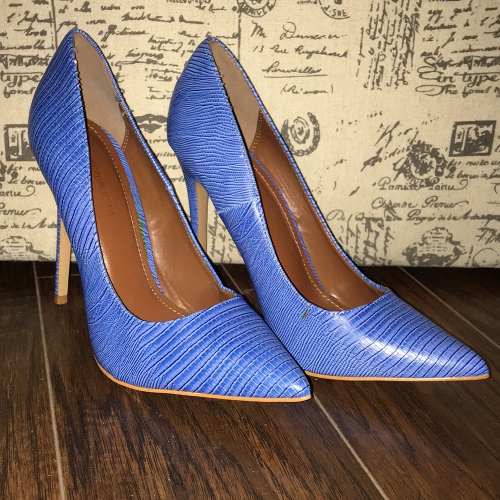 Blue pumps with 4.5 inch heel