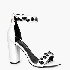 White Sandals with Black Embellishments 8.5