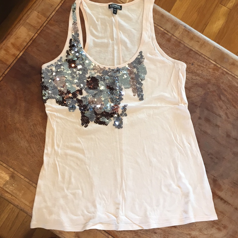 EXPRESS Nude Pink Sequin Racer Back Tank Top