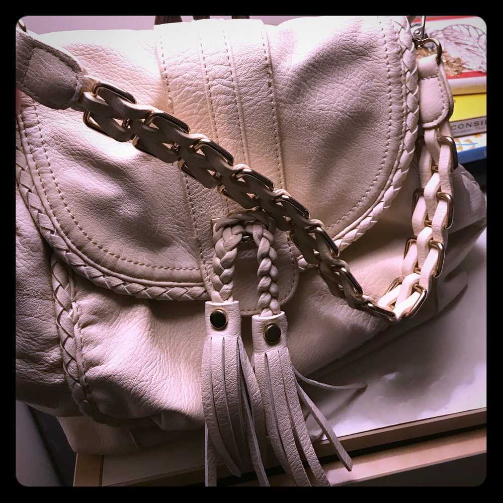 Cream colored shoulder bag