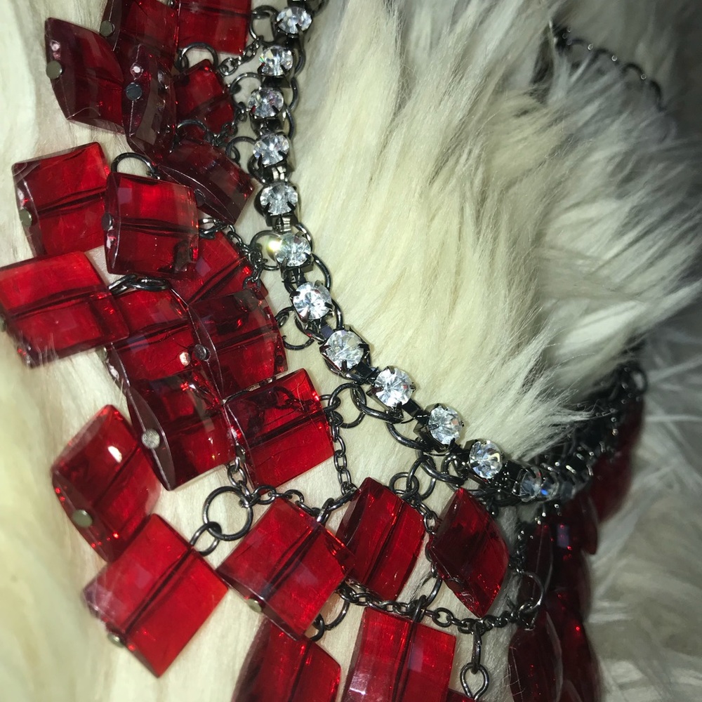 Red gem and diamond statement necklace