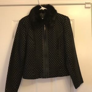 Black checker weave leather jacket