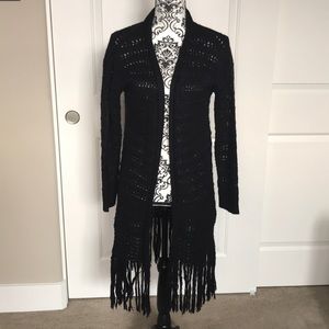 Long black sweater/cardigan with fringe