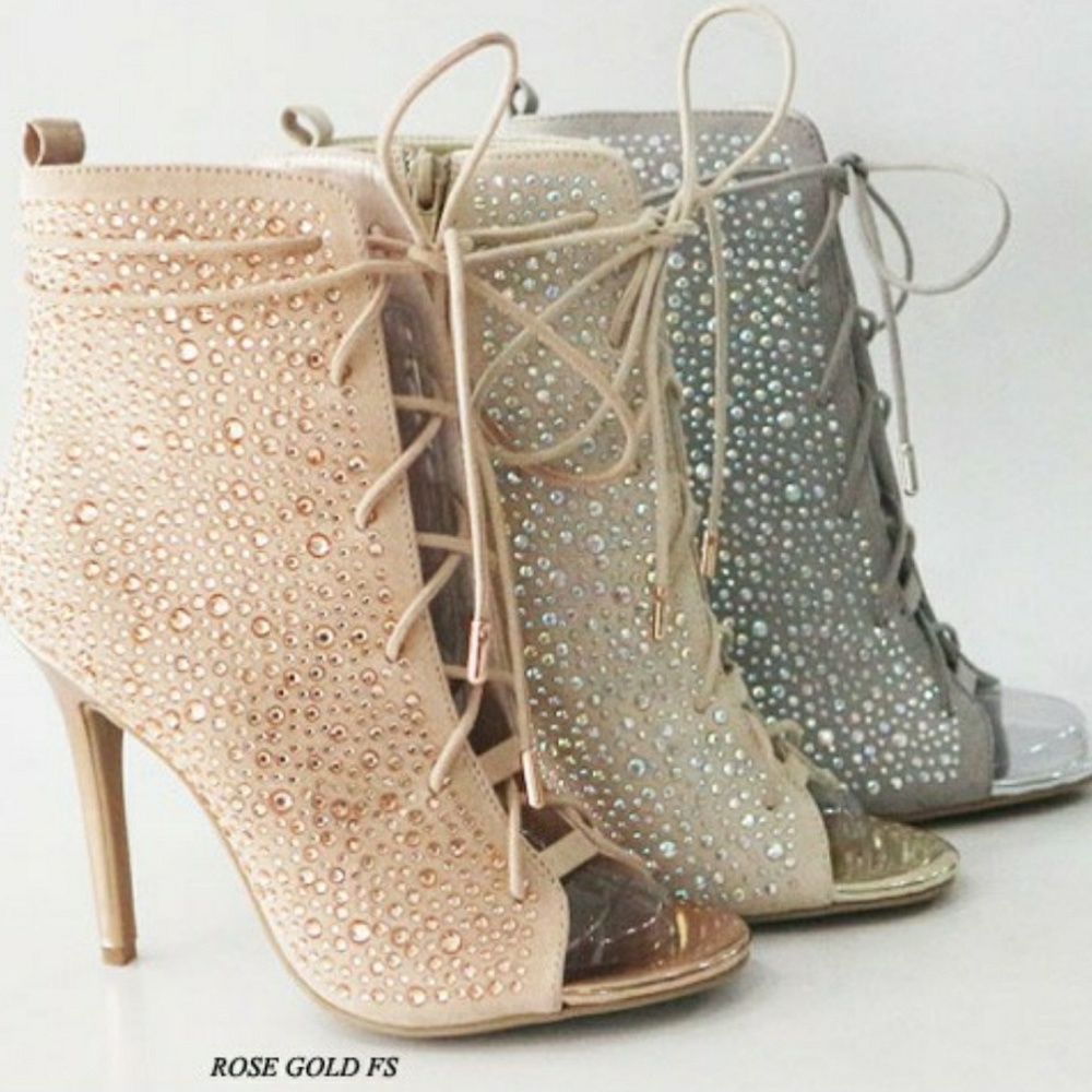 Crystal Drop Ankle Boots (Silver)