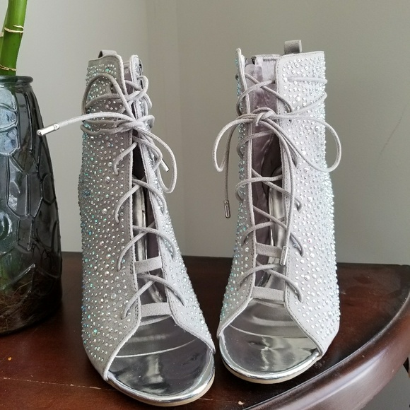 Crystal Drop Ankle Boots (Silver) - Picture 3 of 6
