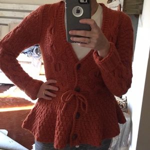 Anthropologie orange knit cardigan
