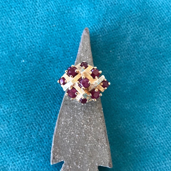 Vintage Faux Bamboo 14k and Ruby Ring - Picture 1 of 6