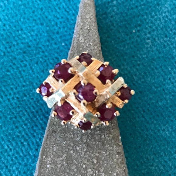 Vintage Faux Bamboo 14k and Ruby Ring - Picture 2 of 6