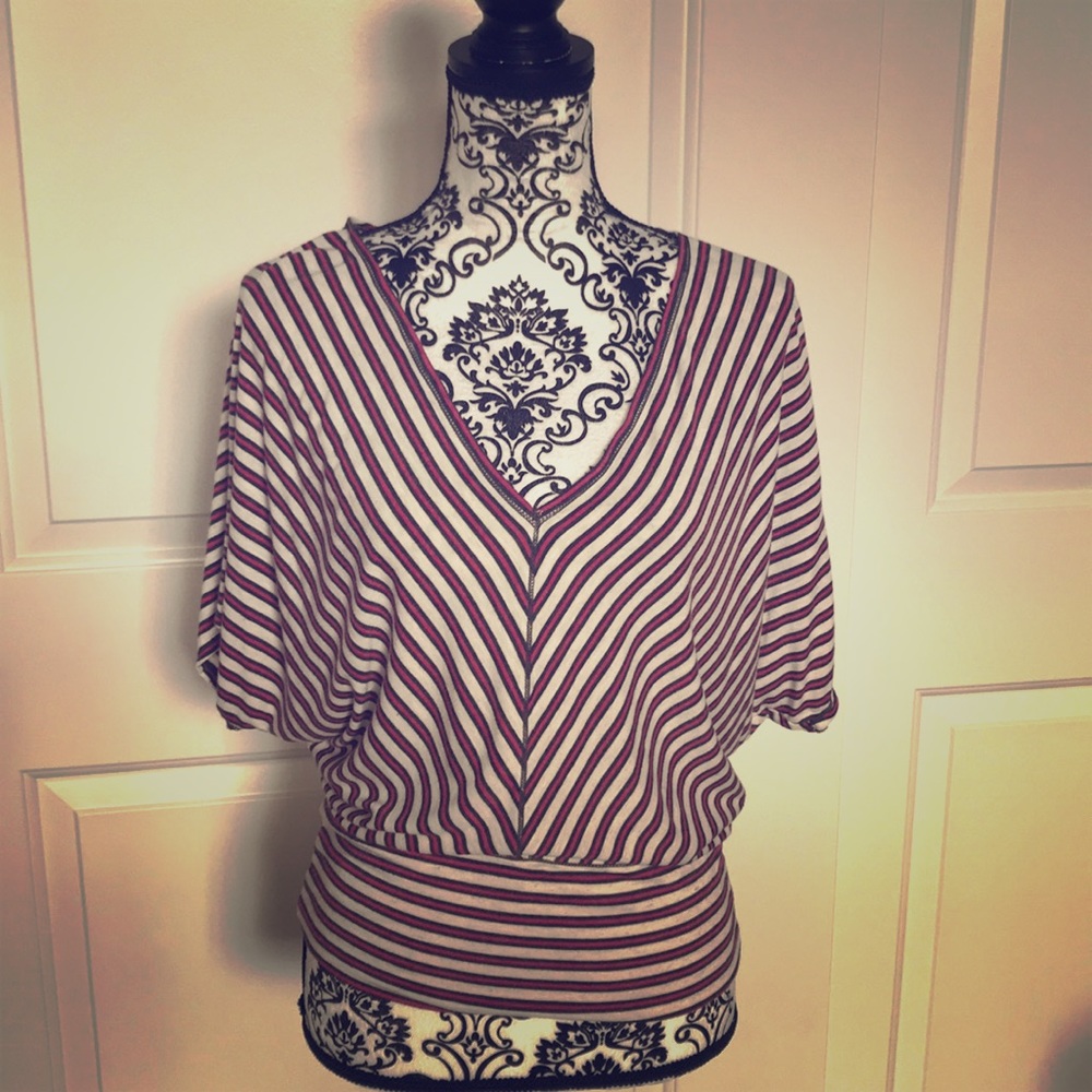 Cute dolman style short sleeve striped top