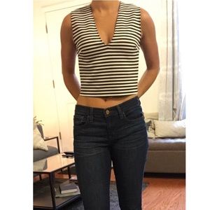 Zara Basics B&W striped sleeveless deep V crop top