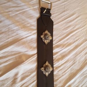 Black Lether Alexander McQueen belt w Broach