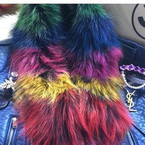 Multi colored Raccoon fur collar
