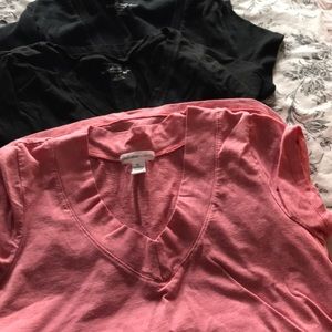 3 maternity tops 2black one coral/pink