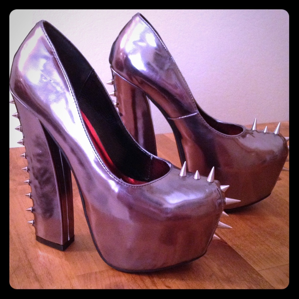 Shiny Gunmetal Spiked Heels