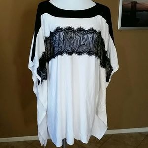 Chicos oversized white and black lace poncho