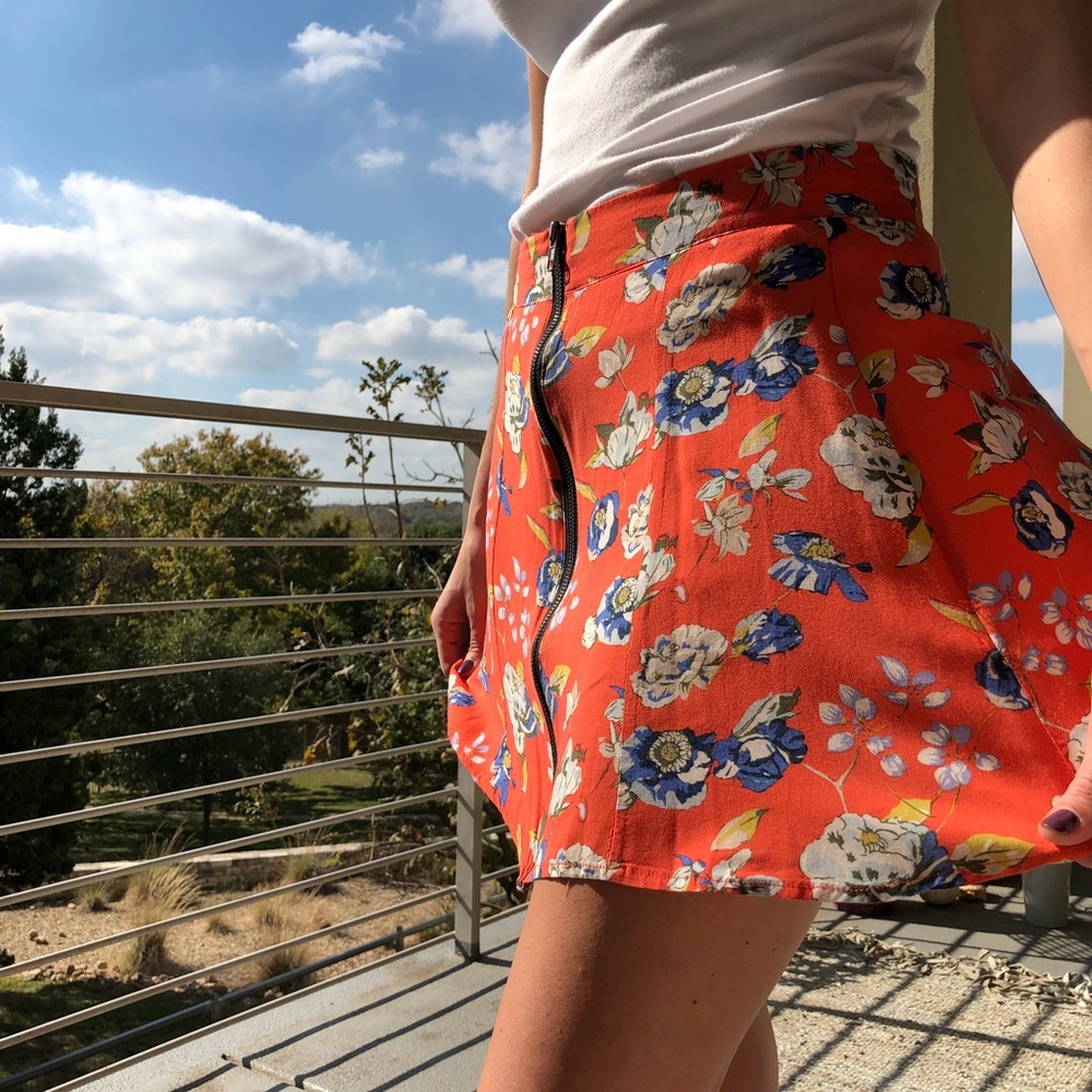 LF Millau Orange Floral Skirt with Zipper