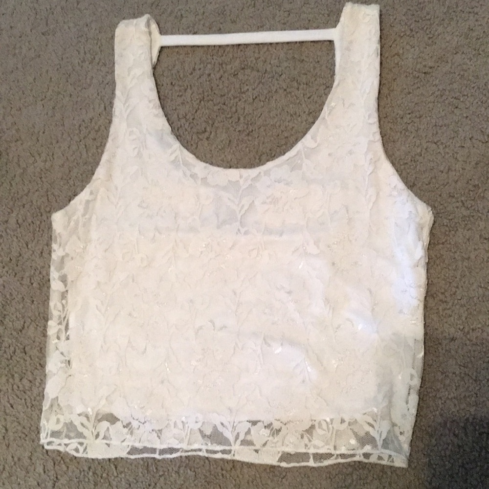 White lacy crop top