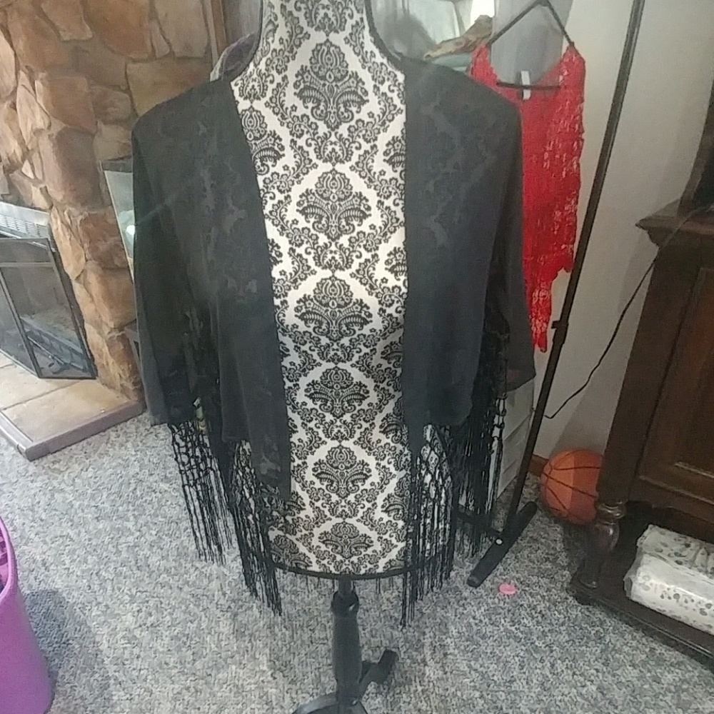 Black cover-up with fringe