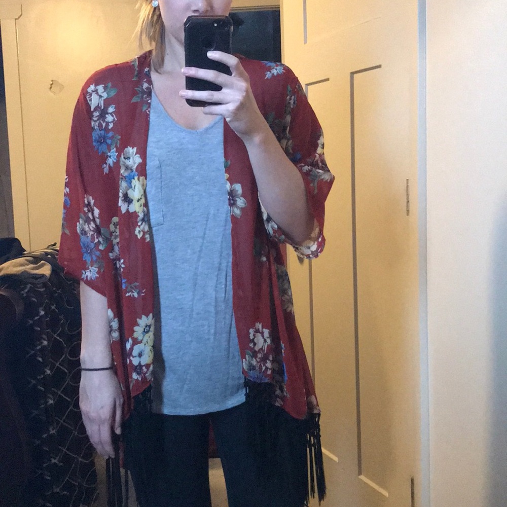 Black fringe Kimono
