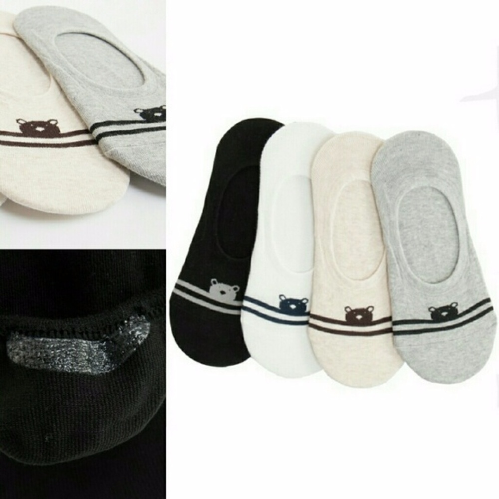 BEAR JACQUARD ANTI SLIP NO SHOW SOCKS - 4 Pack