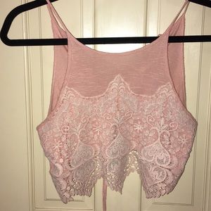 LA Hearts pink Crochet Crop top