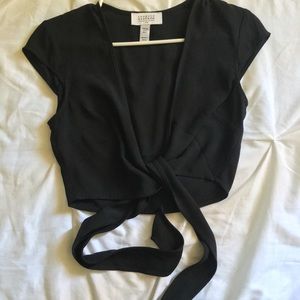 Cropped wrap tie front top