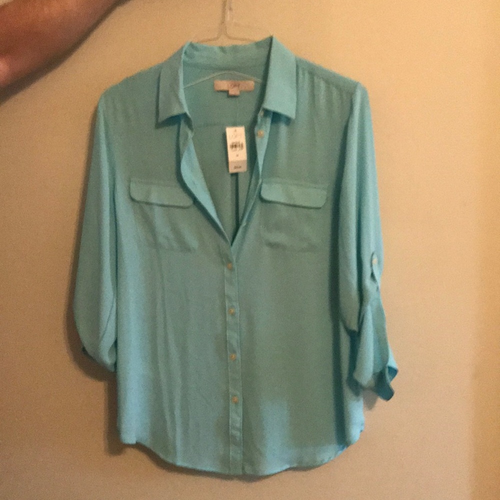 Ann Taylor Loft teal button down
