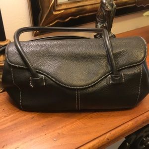 Black leather handbag