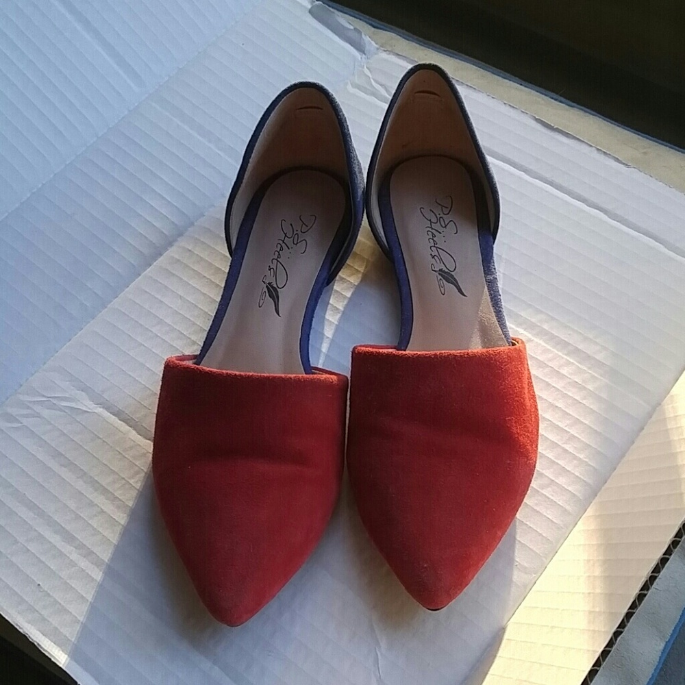 Red and Blue suede D'orsay flats