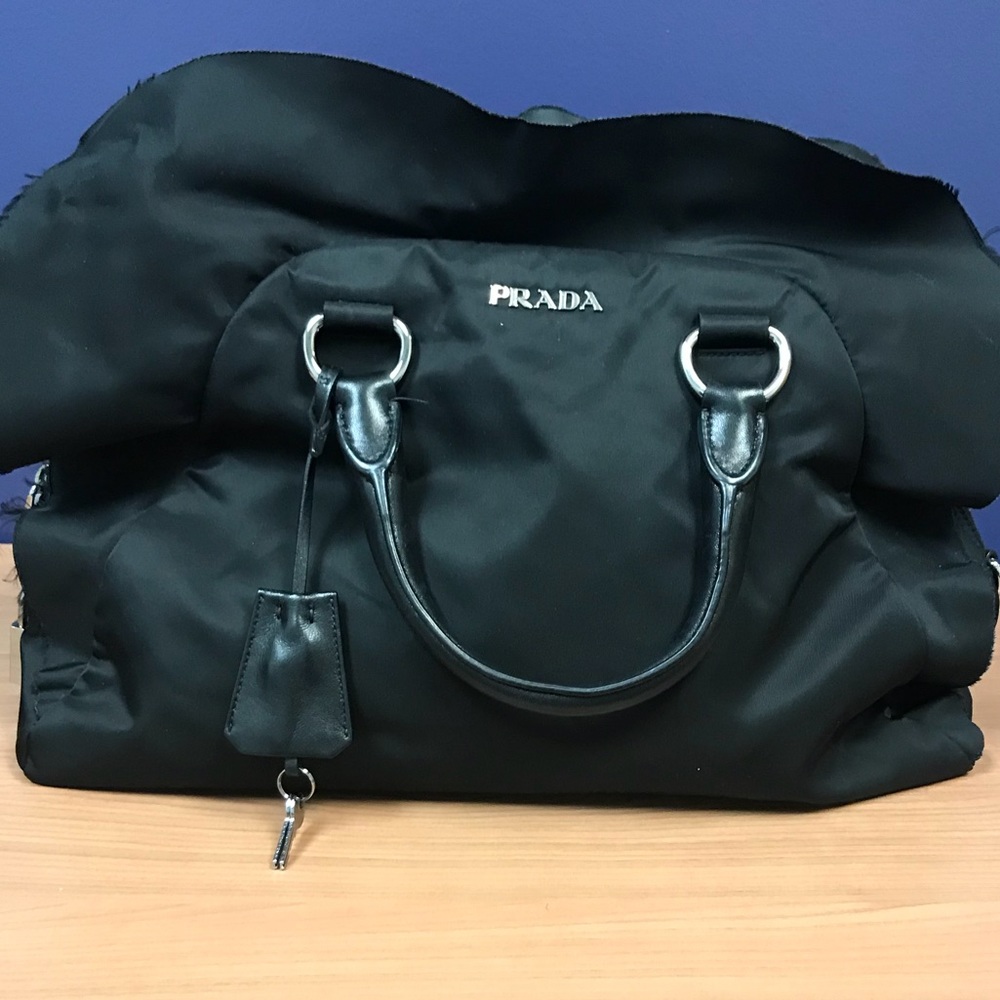 Prada Nylon Black Ruffle bag with leather handles