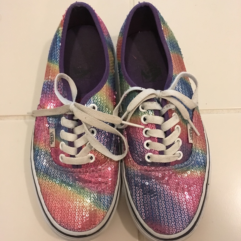 Vans rainbow sequin shoes, womens 8
