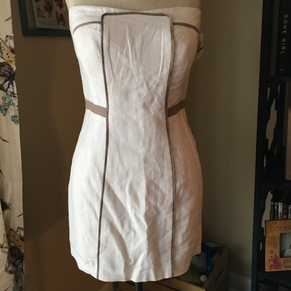 BCBG White Linen Strapless Dress